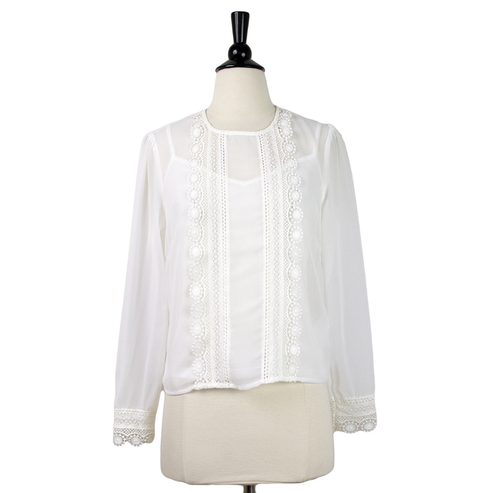 Traffic People |  White Sheer Lace Accent Blouse